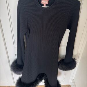 Show me your MuMU Fran Black Ribbed Dress with Faux Fur Trim